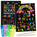 Pikkukuva 8 / 10: Scratch Paper Art Rainbow Scratch Notebook, RAUPUNKINEN 4 VIIVOILLA Pink With 4 rulers-With 4 rulers