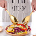 Miniatyrbild 6 av 8: Salladssked Gaffel Bestickset Guld Set Hem Servis Rostfritt Stål gold