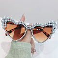 Miniatyrbilde 1 av 10: Imitert Pearl Frame Solbriller Cat Eye Eyewear LEOPARD LEOPARD Leopard