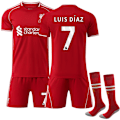 Miniatyrbillede 1 af 2: 2025-2026 Liverpool Hjemmebane Børnefodboldtrøje Sæt Nr. 7 Luis Diaz 28