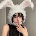 Miniatyrbillede 7 af 10: Bunny Ears Hat Øreklap Cap HVID White