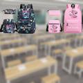 Miniatyrbilde 5 av 9: 3-delt Set Stitch Ryggsekk Skulderryggsekk Canvas SORT A A BLACK A