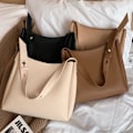 Miniatyrbillede 7 af 10: Læder Tote Bag Skuldertaske KHAKI khaki