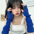 Pikkukuva 5 / 10: Neulotut käsineet Pitkät Fingerless Gloves PUNAINEN red