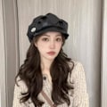 Miniatyrbillede 2 af 10: Baret Cap PU Læder Baretter SORT Black