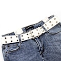 Miniatyrbillede 1 af 9: Nylon flettet bælte dobbelt pin spænde linning HVID white
