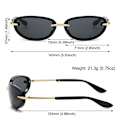 Miniatyrbilde 3 av 10: Y2K rektangel solbriller Sports Driving Shades SORT GRÅ SORT Black Gray