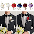 Pikkukuva 9 / 10: 2kpl Artificial Rose Boutonniere Groom Flower PUNAINEN red