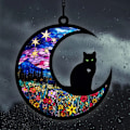 Miniatyrbillede 5 af 8: Halloween Cat Charms Måneformede kattedørskranse F F F
