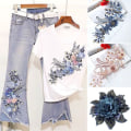Miniatyrbillede 9 af 10: Mesh Broderi Blomster Blonde Patch Pailletter Broderet Patch C C C