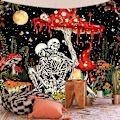 Pikkukuva 1 / 5: Skull Mushroom Tapestry Party Hanging Cloth Skeleton Home