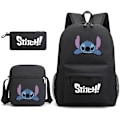 Miniatyrbillede 1 af 9: 3-delt Set Stitch Rygsæk Skulder Rygsæk Canvas SORT D D BLACK D
