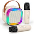 Miniatyrbilde 1 av 7: Mini Karaoke-maskin for barn og voksne, bærbar Bluetooth-karaokehøyttaler med 2 trådløse mikrofoner, perfekt gave til jenters bursdagsfest Off-white