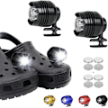 Pikkukuva 1 / 5: 2 kpl 3-tilaista LED-taskulamppua retkeilytarvikkeet Valo kestää 145 tuntia Vedenpitävä kenkien koristelu Croc-otsalamppu (musta)-KK1- Black