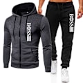 Miniatyrbild 1 av 7: Höst- och vinterträningsset för män, sportkläder, hoodie, jacka, sweatshirt, joggingbyxor, mörkgrå-svart Dark Grey-Black 3XL