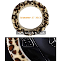 Miniatyrbillede 3 af 3: Chic Leopard Print Fluffy Plush Rattmuff til Bilstryning Blød Vinter Varmt Bil Rattmuff Dæk Stretch På Universal Pasform 37-39cm
