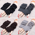 Miniatyrbillede 1 af 2: Dame 1 par fingerløse lange handsker varmer striber tryc-KK1- dark grey