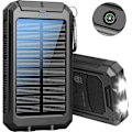 Miniatyrbilde 1 av 5: Solar Powerbank, 20000mAh Vanntett Solcellelader USB Eksternt Batteri med 2 Utganger Nettbrett og Mer, med Lommelykt og Kompass