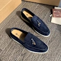Miniatyrbild 1 av 2: Sommarskor för dam Loafers Mockasiner i mocka med spänne, bekväma mjuka sulor, platta skor i stora storlekar Blå Blue 36