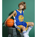 Miniatyrbild 3 av 5: Stephen Curry No.30 Baskettröja Set Warriors Uniform för barn tonåringar V Blå Blue S (120-130CM)