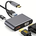 Pikkukuva 1 / 5: USB-C-hubi HDMI:hen, VGA:han ja useisiin portteihin, 4-in-1 USB-C - VGA - moniporttisovitin