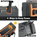 Miniatyrbilde 2 av 5: Vevradio med solcelle, lommelykt og 5000mAh powerbank - Perfet-XM3-