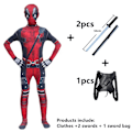 Miniatyrbillede 3 af 4: Deadpool Kostume Superhelt Cosplay Kostume Superhelt Børne Jumpsuit 3D Stil Halloween Cosplay Kostume Sværd Taske-Xin 6 6 110CM