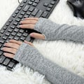 Miniatyrbillede 3 af 3: Dame Vinter Varme Fingerløse Tommelfingerhul Elastisk Lang Strikket