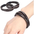 Miniatyrbillede 5 af 5: Vintage Mode Armbånd, Retro Læder Vævet Armbånd, Messer til Venner Rejse Souvenirs Familie (Brun Læder Sort Spænde)