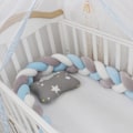 Miniatyrbild 1 av 7: Baby roterande raka säng, sängskena dekoration, handgjord tresträngad fläta Grå och blå himmel Grå och blå himmel Gray and blue sky 2 meters