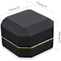 Miniatyrbillede 2 af 5: Luksus Ringæske, Firkantet Fløjls Bryllupsring Etui Smykke Gaveæske med LED Lys til Frieri Forlovelse Bryllup, Sort