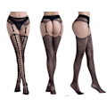 Miniatyrbilde 1 av 9: 2-PAKKE Sexy nettstrømper for kvinner strømpebukser høye strømper nettstrømper-KK1- 6071 black