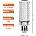 Miniatyrbilde 3 av 5: 26W LED-pærer, 200W tilsvarende, 3000Lm, 6000K Kaldt hvitt, E27, 3-pakning