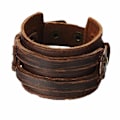 Miniatyrbillede 1 af 5: Antik Herre Brun Læder Manchetarmbånd, Læder Armbånd