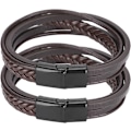 Miniatyrbillede 1 af 5: Vintage Mode Armbånd, Retro Læder Vævet Armbånd, Messer til Venner Rejse Souvenirs Familie (Brun Læder Sort Spænde)