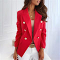 Miniatyrbillede 2 af 4: Kvinder Dobbeltradet jakkesætsblazer langærmet frakke Formel Business Casual Slim Fit Jakke Overtøj Rød Red XL