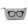Miniatyrbillede 1 af 3: Et stykke filt lynlås mini pung med briller accent, unisex multifunktionelle mode tilbehørstasker sort