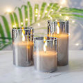 Miniatyrbillede 5 af 5: Sølvgrå Glas Flammelose Flimrende Lys Med Fjernbetjening, 3 Pakke Realistiske Led Falske Lys  3\" H 4\" 5\" 6\"