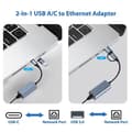 Miniatyrbilde 3 av 6: Adapter Ethernet USB Type C Design 2-i-1 - Hastighet opptil 1000 Mbps - USB 3.0 - Plug and Play