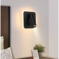 Miniatyrbillede 4 af 5: 1 stk. LED-sengelampe væglampe læselampe soveværelse væglampe dobbelt kontrol firkantet roterende væglampe sort 14,5*14,5cm