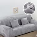 3-sits sofföverdrag i sammet - Ljusgrå - 190-230 cm - Avtagbart överdrag