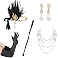 Miniatyrbillede 1 af 7: 1920'ernes Flapper-kostume Pandebånd Halskæde Handsker Armbånd Gatsby M K Onesize K