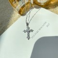 Miniatyrbilde 7 av 7: S925 sterling sølv kors religiøs europeisk og amerikansk enkel klassisk herre- og dame 5A zirkon stablet halskjede