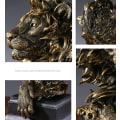 Miniatyrbilde 4 av 4: Harpiksløvehode-figur, Harpiksløvestatue, Dyrehodestatue, Skrivebordsdekorasjon, Hjemmedekor, Kontor.