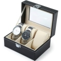 Miniatyrbilde 2 av 5: 3 Slot Watch Box PU Lær Låsbar Display Watch Oppbevaringsboks Watch Display Organizer Svart