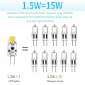Miniatyrbilde 4 av 5: 6 stk G4 LED-pære 12V DC Dimbar COB LED G4-pære 1.5W 360 strålevinkel for å erstatte 15W halogenlampe (W