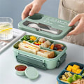 Pikkukuva 4 / 5: Bento Lounasrasia Ruokailuvälineillä, 4 Lokeroa, Tiivis, Mikroaaltouunin & Astianpesukoneen Kestävä Aikuisille ja
