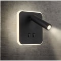 Miniatyrbillede 2 af 5: 1 stk. LED-sengelampe væglampe læselampe soveværelse væglampe dobbelt kontrol firkantet roterende væglampe sort 14,5*14,5cm