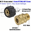 Miniatyrbillede 3 af 5: 8 stk. M22 drejelig 3/8 hurtigkobling, 3/4 hurtigkobling trykvaskeadapterkit