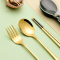 Miniatyrbillede 5 af 5: 3 stk. rustfrit bestik i rustfrit stål til camping, rejser, spisepinde, gaffel, ske, bestik, etui, sort